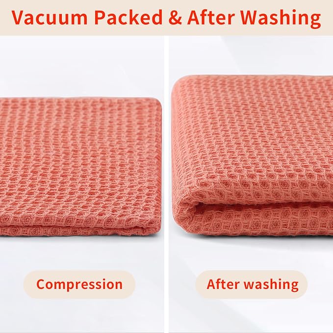 Homaxy 100% Cotton Waffle Weave Kitchen Dish Towels 4-Pack, Coral | 13 x 28 Inches, Ultra Soft Absorbent Dish Towels, Quick Drying Cleaning Towels