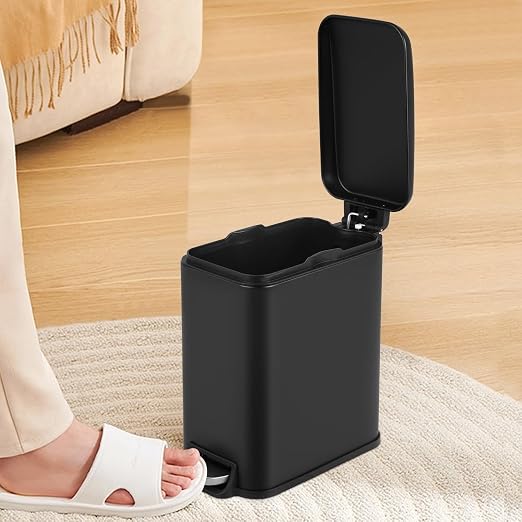 1.3 Gallon Small Kitchen Trash Can, Stainless Steel, Removable Plastic Inner Bucket Lid, Foot Pedal, for Bathroom