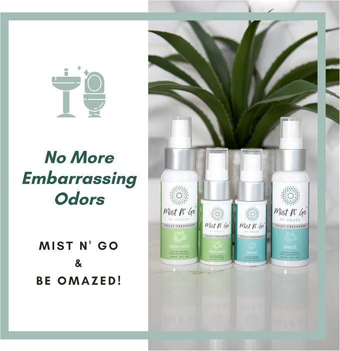 Mist N' Go Omaze Travel Toilet Spray Odor Eliminator - Fresh Linen Daily Pack (2oz + 1oz)