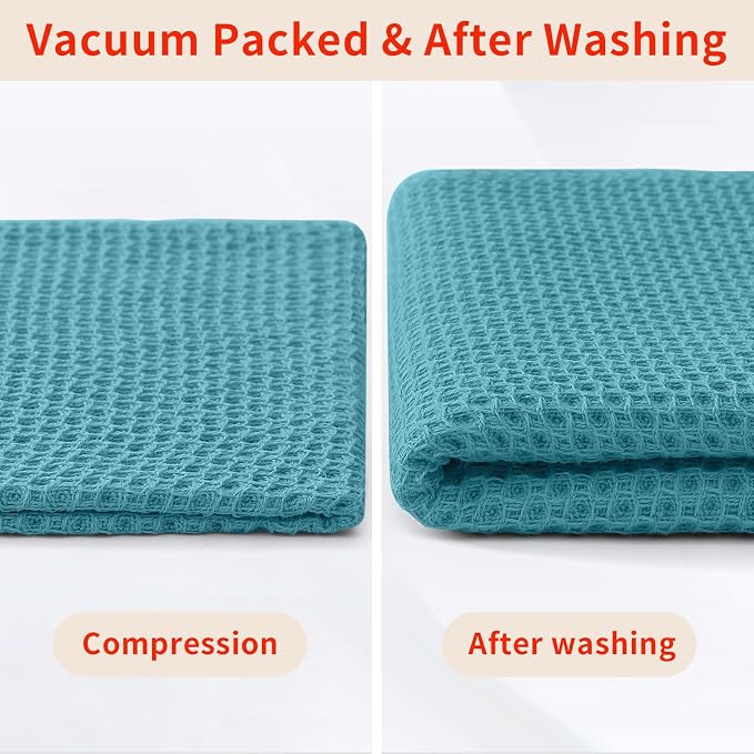 Homaxy 100% Cotton Waffle Weave Kitchen Dish Towels 8-Pack, Lake Blue | 13 x 28 Inches, Ultra Soft Absorbent Dish Towels, Quick Drying Cleaning Towels