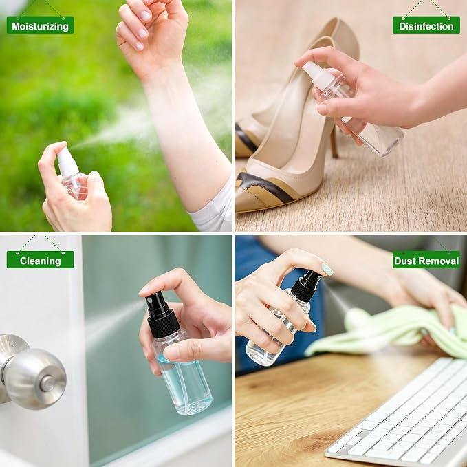 4 Pack Spray Bottle Travel Mist Mini Empty Spray Bottles Thickened Reusable Plastic Sprayers for Toners, Face & Hair Mist 1 Oz, 2 Oz