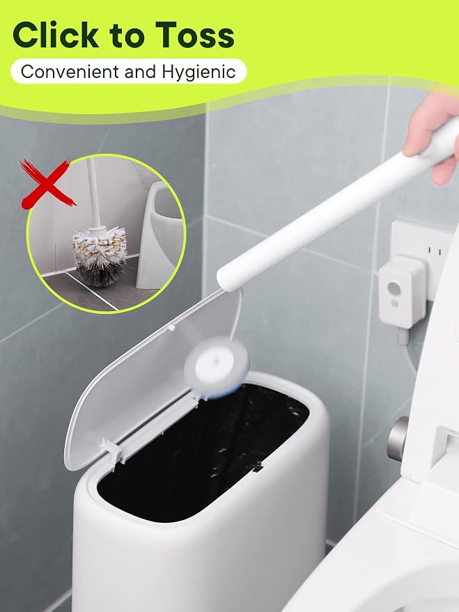 Disposable Toilet Brush and Holder Set, Toilet Bowl Cleaner Wand with 24 Refill Heads, Toilet Brush for Bathroom, Toilet Bowl Brush and Holder, Toilet Scrubber Kit with Storage