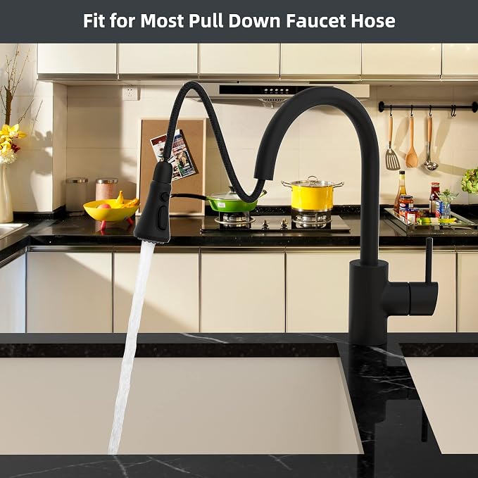 Hibbent Pull Down Spray Head for Kitchen Faucet, 3-Function Sink Nozzle | NSF/ANSI/CAN 61/372 & cUPC Certified Faucet Head Replacement, 15 Adapters, Compatible with Moen, Delta, Kohler, Matte Black