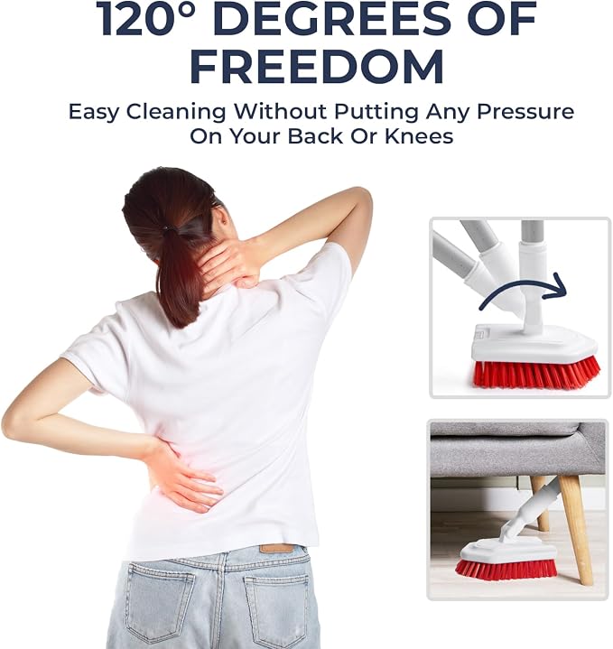 Shower Scrubber with Long Handle, Stiff Bristles Grout-Brush, Tub Scrub-Brush with Long-Handle, Shower-Cleaner Brush | Extendable, stiff bristles, scouring pad and microfiber cloth included