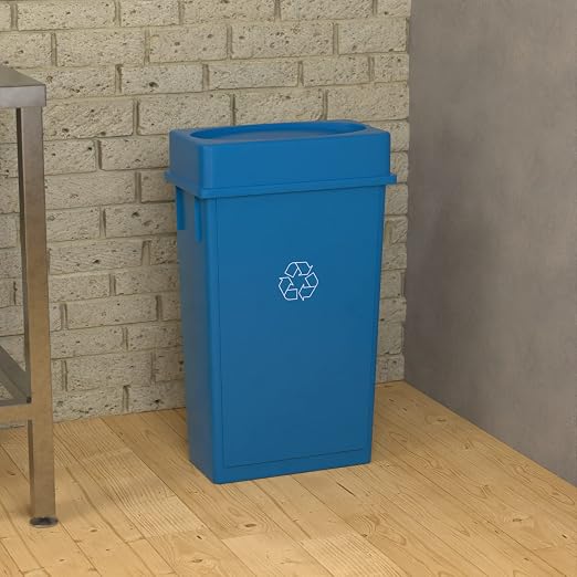 23 Gallon Blue Recycle Slim Jim Trash Can with Drop Shot Lid