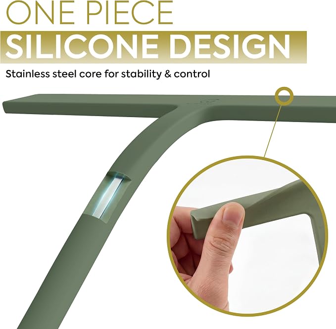 Shower Squeegee for Glass Doors, 10″ Green with No-Drill J-Hook | Hang Anywhere Without Adhesive, Seamless One-Piece Silicone, Encased Steel Core, Streak-Free Shower Squeegee for Glass & Tile