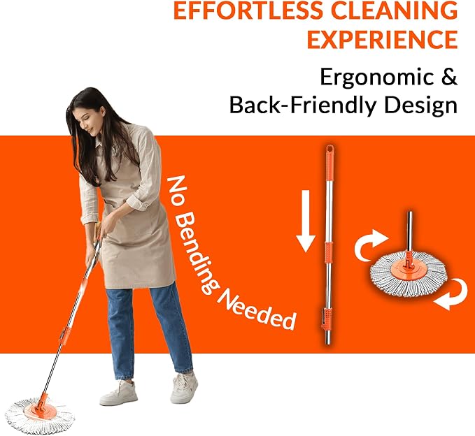 Macromax Faster Spin Mop and Bucket Set with 9 Refill– 360° Rotating Microfiber Mop with Smart Drying System – Adjustable Dampness – Ergonomic Handle – Multi-Surface Floor Cleaning Tool