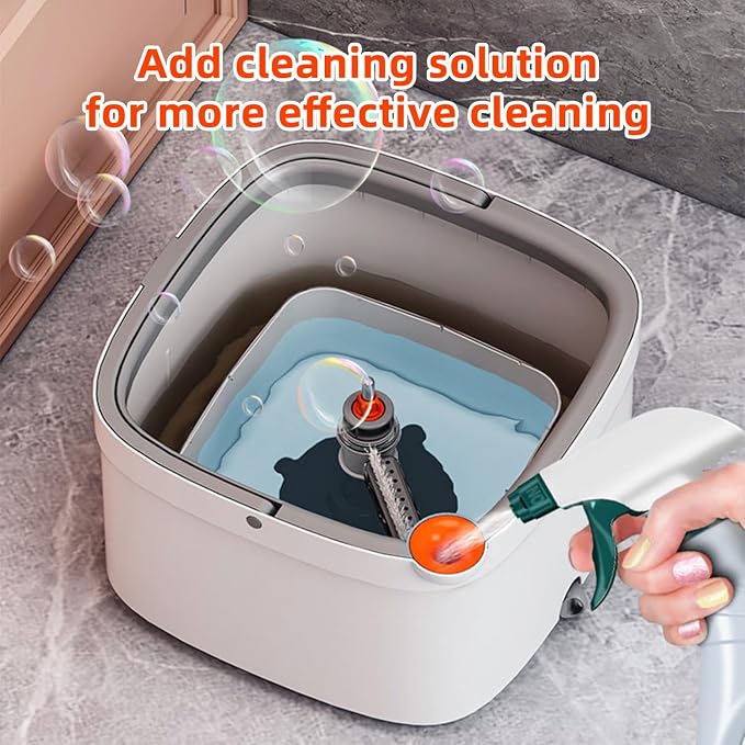 Spin Mop and Bucket Set with Self Separation Dirty and Clean Water System, Self Wringing 360° Rotating Square Mop Head for Home Floors Cleaning (1.0 Mop and Bucket Set (2 Pads))
