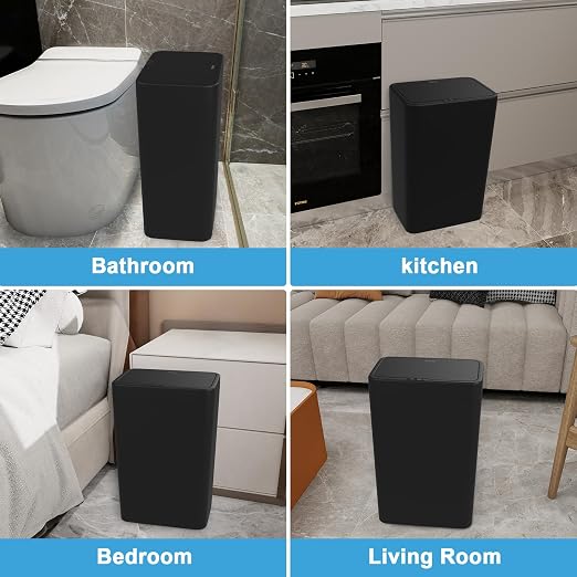 Naisu 2 Pack 4 Gal Bathroom Trash Can with Lid,Automatic Garbage Can with Touchless and Sealed Design,Slim Motion Sensor Waterproof Plastic Trash Bin Suitable for Bedrooms,Bathrooms,Kitchens,(Black)