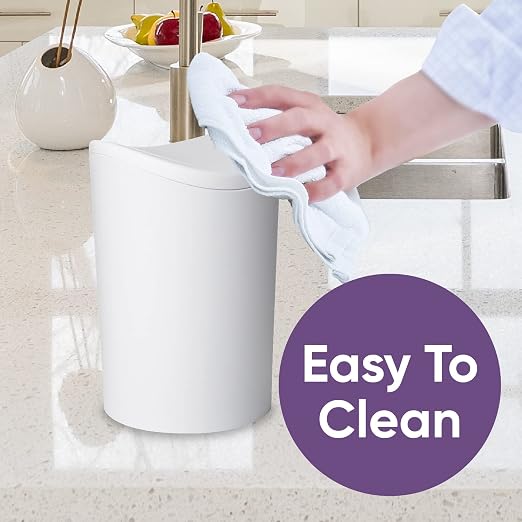 Superio Small Bathroom Trash Can with Lid, Modern White Mini Waste Bin with Swing Lid (1 1/2 Gallon, 6 Liter) Plastic Garbage Can for Kitchen, Bathroom, Bedroom, Office, Under Desk (2, White)