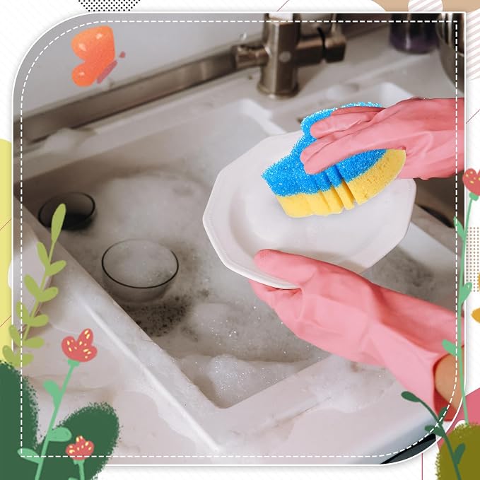 FillTouch Cat 3 Pcs Scrub Sponge, Green, Orange, Blue | Dual Sided Scrub Sponge, Non Scratch Temperature Color Sensitive, Soft Scrubbing for Kitchen Bathroom, Mommy Daddy