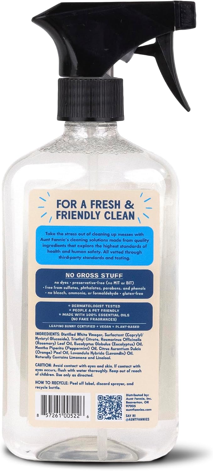 Aunt Fannie's Glass & Window Vinegar Spray, Streak-Free, 16.9 oz, Pack of 3 | Fast-Drying Formula, Removes Smudges, Safe for Mirrors Windows Shower Doors & Other Glass, Ammonia Free, Made in USA