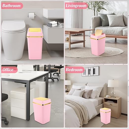 3 Pack Bathroom Trash Can with Lid 4 Gallon Small Trash Can with Swing Lid Bathroom Garbage Can with 150 Counts Trash Bags for Kitchen Bedroom Office(2 White 1 Pink)