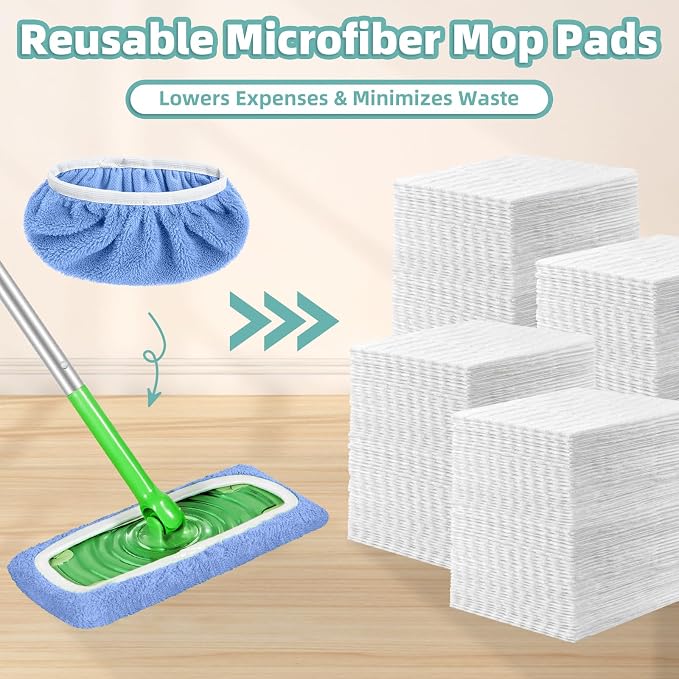Reusable Mop Pads for Swiffer Sweeper Mop, Microfiber Dry Sweeping Cloths | Machine Washable Wet Pads Refill for Use on All Sealed Floors - Stone, Hardwood, Laminate & Tile (6 Blue)