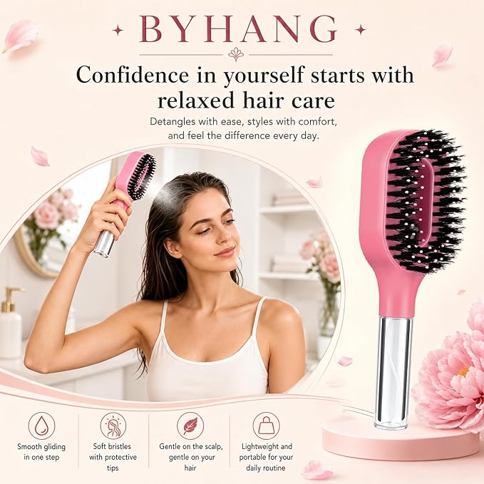 2-in-1 Misting Hair Brush with Built-In Water Spray, Lightweight Anti-Static Mist Comb for Wet & Dry Hair, Smoothing Mist Brush with Fine Continuous Spray for Straight, Curly & Thick Hair (Purple)
