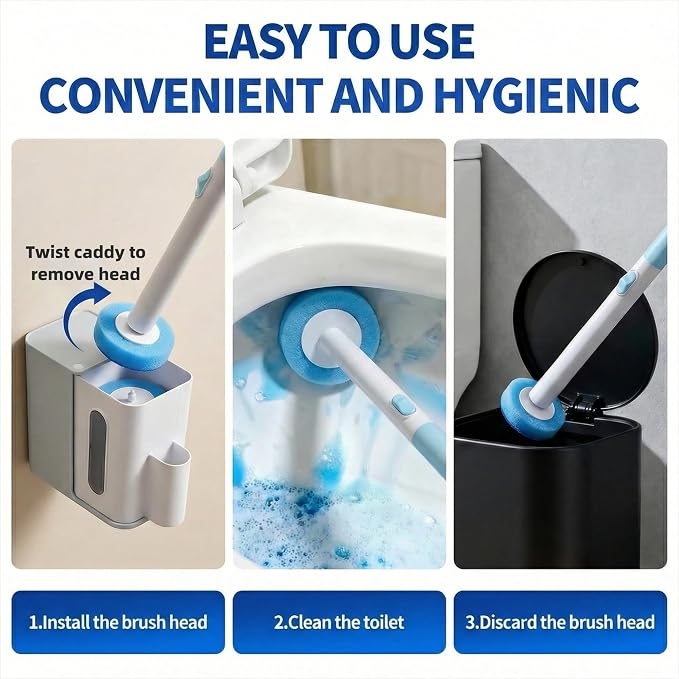RV Toilet Brush, Disposable Toilet Bowl Cleaner Wand, 32 Cleaner Refills | Wall-Mounted, Compact Design, RV Accessories, Hands Free Toilet Brush, for RV Travel Trailers and Campers and Small Bathroom