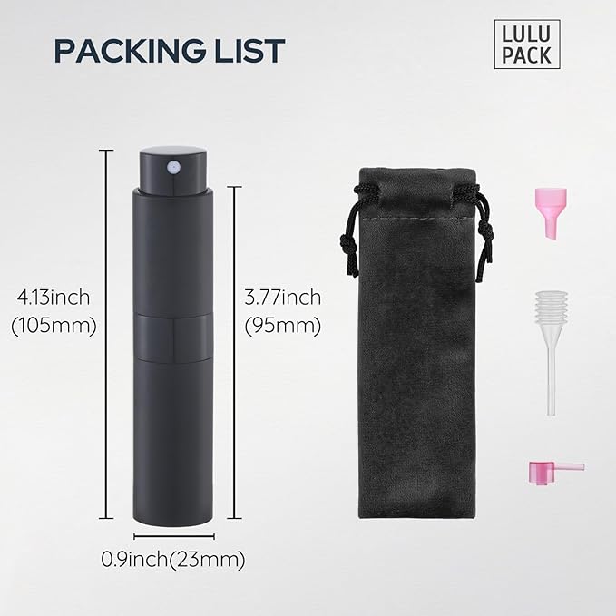 Lulupack Travel Perfume Bottle Refillable - Cologne Spray Atomizer Mini - Small Travel Size Sprayer Empty for Refill Sample Container - Portable Fragrance Decant Dispenser for Men Women 8ml 4PCS Black