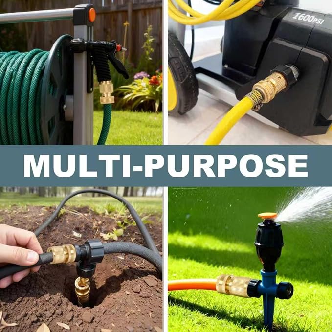 2 Set Garden Hose Quick Connect, Solid Brass 3/4 Inch GHT Hose Connector | Heavy Duty Male & Female Quick Connect Hose Fittings, No-Leak, Easy Connect for Garden Hose & Pressure Washer