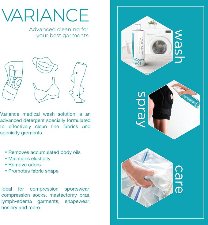 Variance by Forever New – Medical Wash Solution, Fragrance Free, 16 Fl Oz – Advanced Liquid Laundry Detergent for Compression Sportswear and Socks, Mastectomy Bras, Lymph-edema Garments, Shapewear