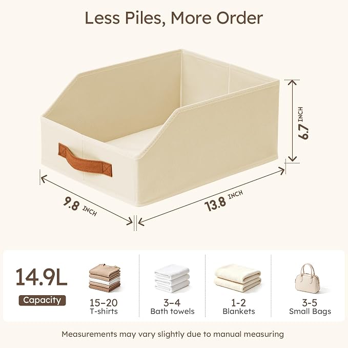 Homsorout Fabric Storage Bins for Organizing - 4 Pack Large Trapezoid Collapsible Storage Bins with Front Handle, Closet Organizers and Storage for Bedroom, Home Shelves, Small Spaces, Beige