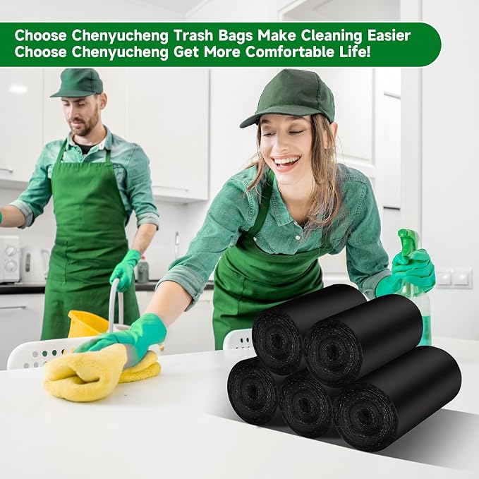 2.6 Gallon Small Black Bathroom Trash-Bags - Compostable Mini Garbage Bags With Handle 100 Count Biodegradable Little Waste Basket Kitchen Office Car Unscented Tiny Liners Strong Thick Chenyucheng