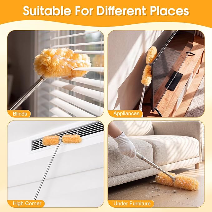 40 Pcs Heavy Duty Duster Refills with 6 ft Extendable Handle and 1 Pair of Gloves, Compatible with Swiffer 360° Disposable Microfiber Feather Dusters Kit for Cleaning Home(Orange)