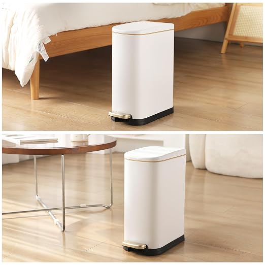 SYNCVIBE Bathroom Trash Can with Soft Close Lid 3.5 Gallon Matte White | Stainless Steel Garbage Can with Removable Inner Bucket Slim Trash Bins with Step Pedal for Bedroom, Office