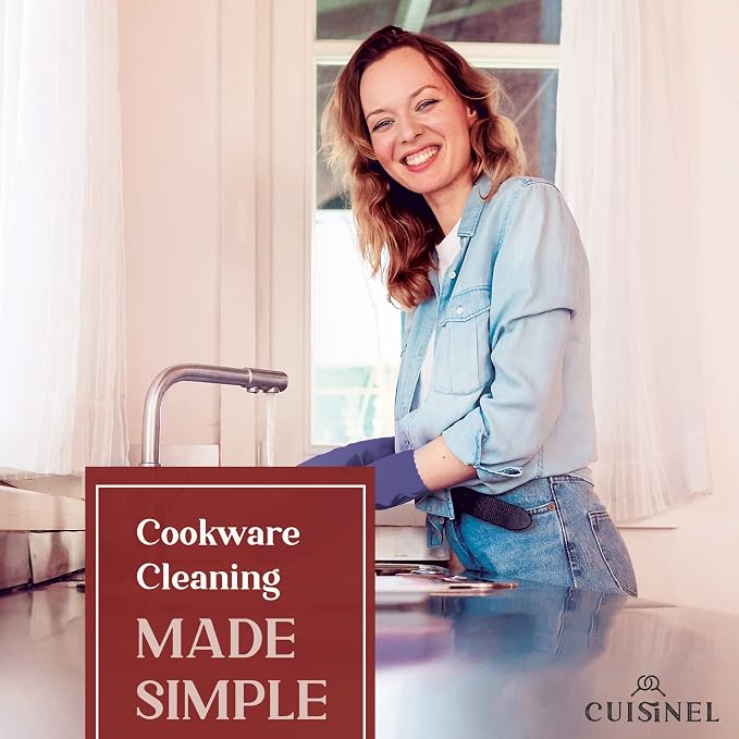 Cuisinel Cast Iron Chain Mail Scrubber + Cleaning Brush + Pan & Grill Scrapers - The Ultimate Skillet and Grill Cleaner Kit - Soft-Touch Confident-Grip Dish Scrub Tool - Silicone/Stainless Accessories