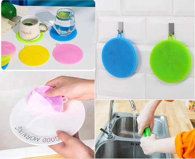 Silicone Dish Scrubber, 12 Count Silicone Sponge Dish Brush, Food Grade BPA Free Reusable Rubber Sponges Dishwasher Safe and Dry Fast, for Kitchen Dish Dishes Fruits Vegetables Washing and Cleaning.