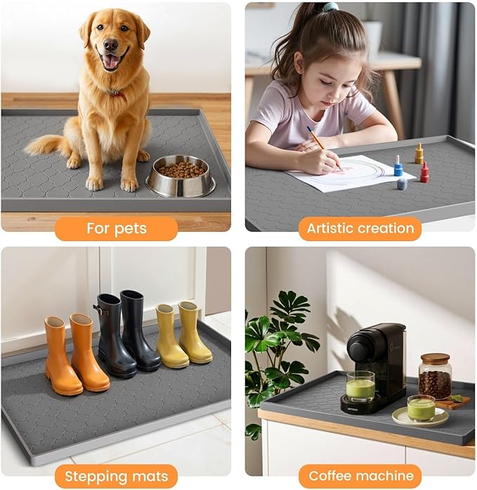 Jin&Bao Under Sink Mat 28" x 19" Waterproof Silicone Cabinet Kitchen Liner | Silicone kitchen cabinet protector, bathroom shelf liner, raised edge traps leaks, anti-slip, easy to clean & dishwasher safe