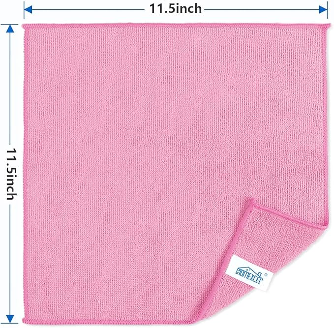 HOMEXCEL 50PK Microfiber Cleaning Cloth, Cleaning Rag for Home, 11.5x11.5in | Reusable, Lint Free, Scratch-Free and Highly Absorbent Towels for Kitchen, Window and Glass, Cars, Pink