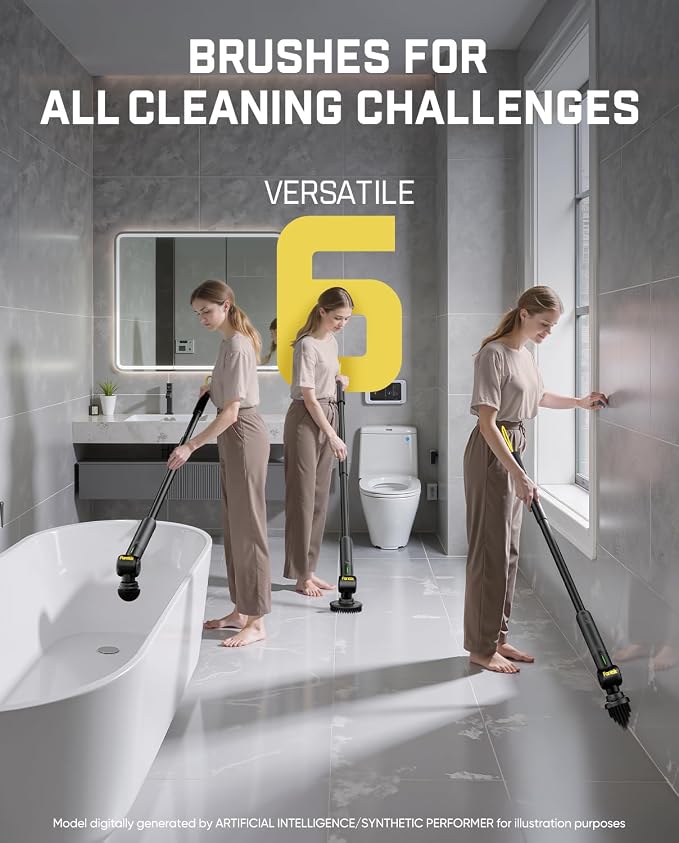 Fanttik Flip G9 Pro Electric Scrubber, VoltiPulse Motor, for Bathroom | Dual-Speed Cleaner with 6 Brush Heads, Adjustable Angle & Extendable Handle, IPX7 Waterproof, Type-C Charge, Black