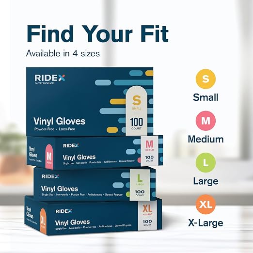Ridex Disposable Gloves Latex-Free Clear Vinyl Gloves, 1000-Count, Thick, Powder-Free, All-Purpose, Large, Ambidextrous, Clear Family