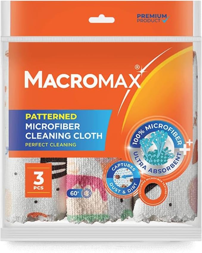Macro Max Patterned Microfiber Cleaning Cloth – Ultra Absorbent, Lint‑Free Reusable Towels for Dusting & Polishing – Soft Non‑Scratch Cloths for Glass, Wood, Furniture & Counters - 72 Pack