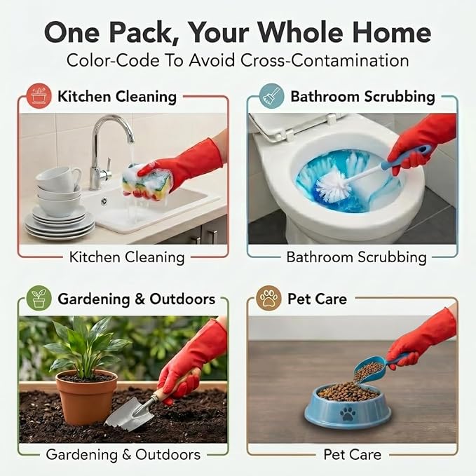 ForPro Natural Rubber Gloves, 6 Pairs Reusable Multi-Purpose Household Cleaning Gloves with Soft Inner Lining, Waterproof & Chemical-Resistant, Wild Cherry, X-Large