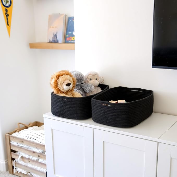 Woven Rope Baskets for Organizing, 3 Pack, 15.5 x 11 x 5.5" Storage Bins | Storage baskets and organizer bins for shelves, pantry, closet storage, toy organizer, bathroom storage, nursery, towels