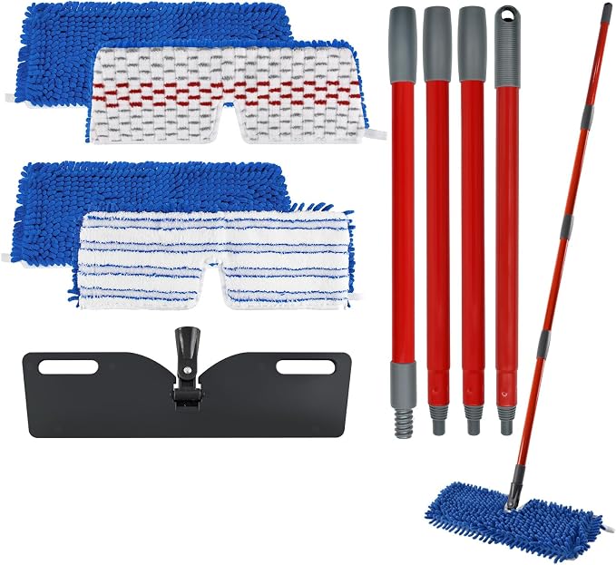 Microfiber Mops for Floor Cleaning, Flat Mop with 4 Reusable Pads and Extendable 58" Long Handle for O Cedar Dual-Action Microfiber Flip Mop , Dust Mop for Hardwood Floors, Wet & Dry Use Floor Clean