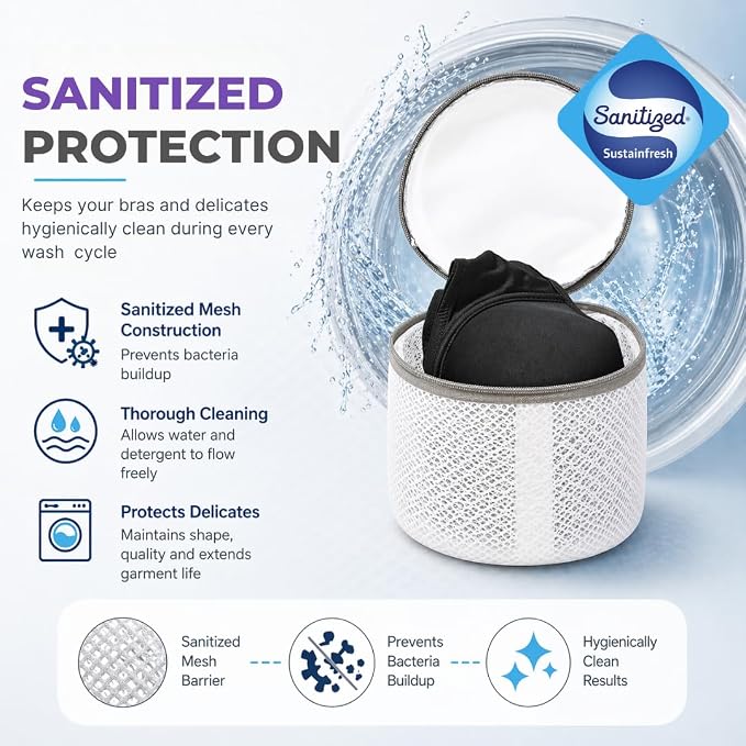 Laundry 360 Mesh Laundry Bags for Delicates - 2 Pack Sanitized Bra Wash Bags White Color | Lingerie Wash Bags | Protective Delicate Laundry Bags