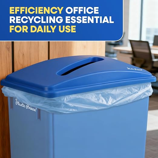 PLASTIC PRINCE Paper Recycling Lid, 23 Gallon Commercial Slim Jim Recycling Trash Can Lid with Hole, Plastic Blue Waste Garbage Can Lid with Paper Slot 6 Pack