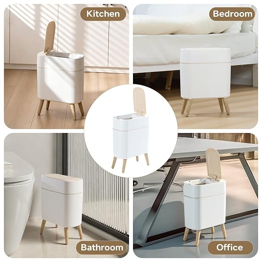 Motion Sensor Bathroom Trash Can with Lid,Slim Automatic Wastebasket | 2.6 gallon Touchless Trash Bin,Plastic,Smart,Waterproof,Pet Proof,Small Garbage Can for Bedroom,Office,Room,Kitchen(White)