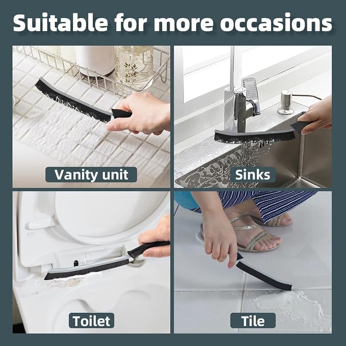 TQRR 2 Pcs Toilet Scrubber Brush, Bathroom Cleaning Brush with Hanging Hole | Multifunctional Hard Bristle Crevice Cleaning Brush,Gap Brush, Cleaner Tools for Sinks, Shower, Tile, Toilet Seat (2, Black)