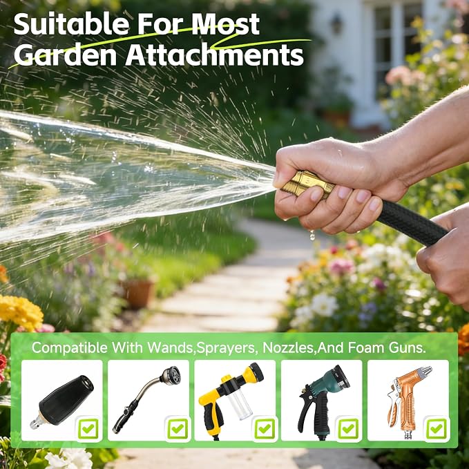25ft Garden Hose – Lightweight & Flexible Water Hose, Leak-Proof Fabric & Non-Expandable with Shut-Off Valve for Yard, Outdoor Watering, Car Wash & RV