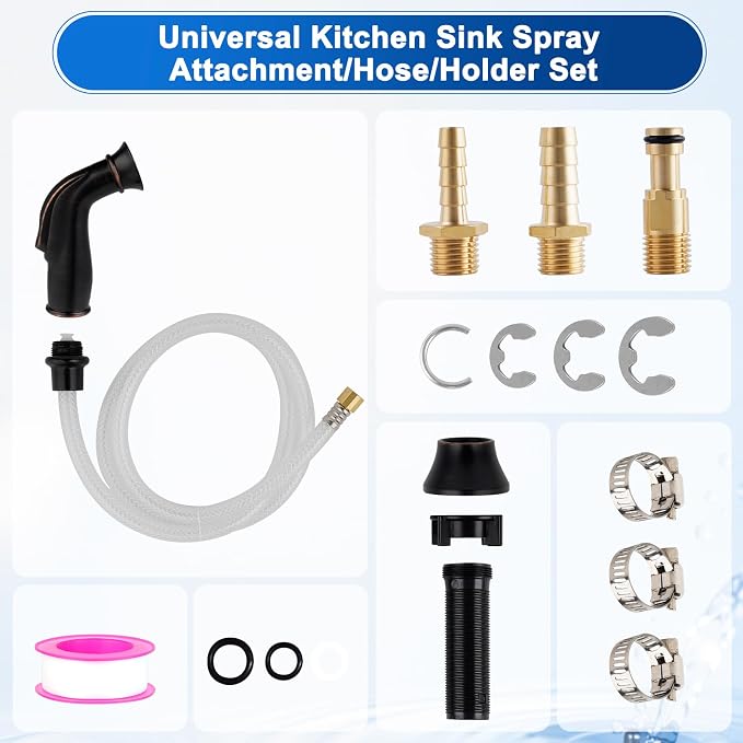 Universal Kitchen Sink Faucet Sprayer with Quick Adapter, Oil-Rubbed Bronze | NSF/ANSI/CAN 372 Certified, Kitchen Sprayer Replacement Hose/Holder Compatible with Moen/Delta Faucet, Pull-Out Spray Nozzle