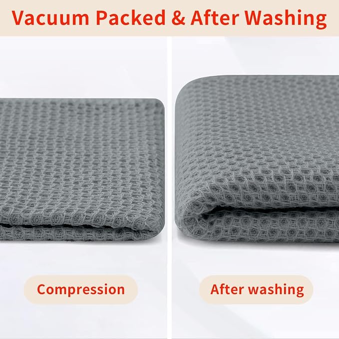 Homaxy 100% Cotton Waffle Weave Kitchen Dish Towels 8-Pack, Grey | 13 x 28 Inches, Ultra Soft Absorbent Dish Towels, Quick Drying Cleaning Towels