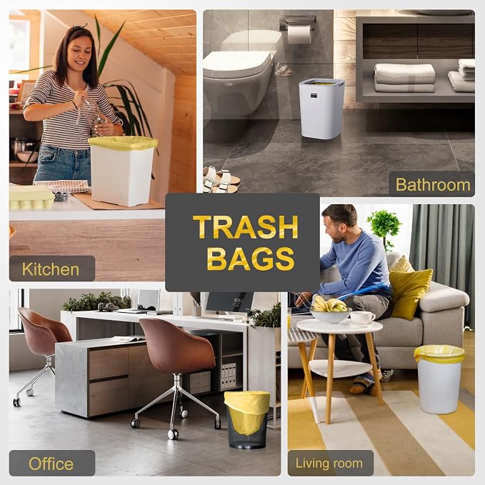 4-6 Gallon Heavy Duty Small Trash Bags, 100 Count (5 Rolls) - Gold | Leak-proof & sealed unscented liners. Fits 4-6 gallon trash cans in bathroom, kitchen, office, bedroom, boat, and cars.