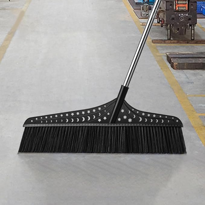 Push Broom Outdoor, Heavy Duty Broom with Stainless Steel Handle, Outdoor Broom for Garages Warehouses Large Floors(Black,70cm)