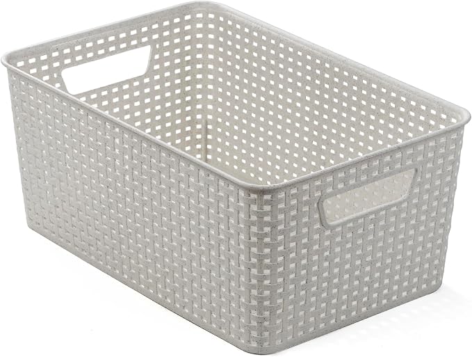 BINO | Plastic Storage Baskets, 13.5 Liter - 3 Pack, Natural Grey | THE WOVEN COLLECTION | Storage Basket for Shelves | Woven Storage Baskets for Organizing Bins Pantry Shelf Organizer | Container Bin