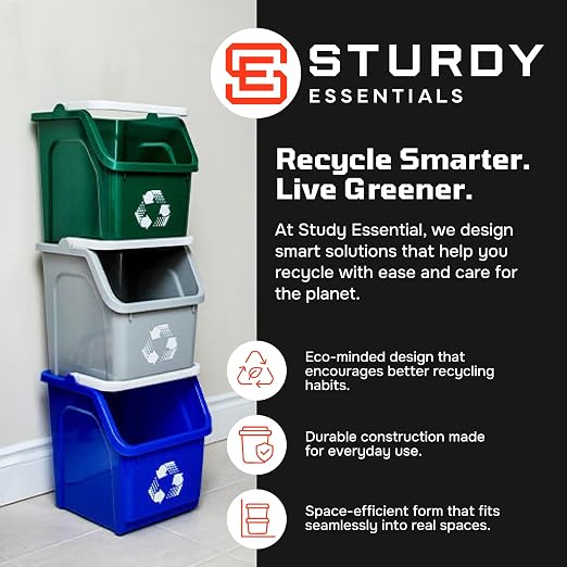 Yellow Recycle Bin 6 Gallon Stackable Recycle Bins for Kitchen with Handle | Kitchen recycling bin with stackable space-saving design maximizes recycling capacity in kitchens, offices, garages & homes
