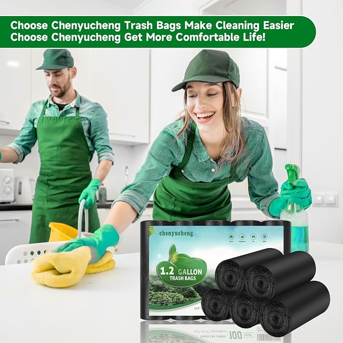 1.2 Gallon Small Trash Bags Biodegradable - Mini Garbage Bag Black Kitchen Bathroom Car (Fit 1-1.3 Gal) Unscented Compostable 100 Count 5 Liter Tiny Waste Basket Liners Chenyucheng