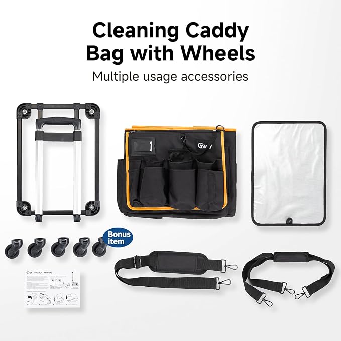 YMU Rolling Cleaning Caddy Bag, Cleaning Cart for Housekeeping | 30L Large Room | 4 in 1 Portable | Detachable Trolley | with Swivel Caster & Shoulder Strap | Waterproof Oxford Fabric